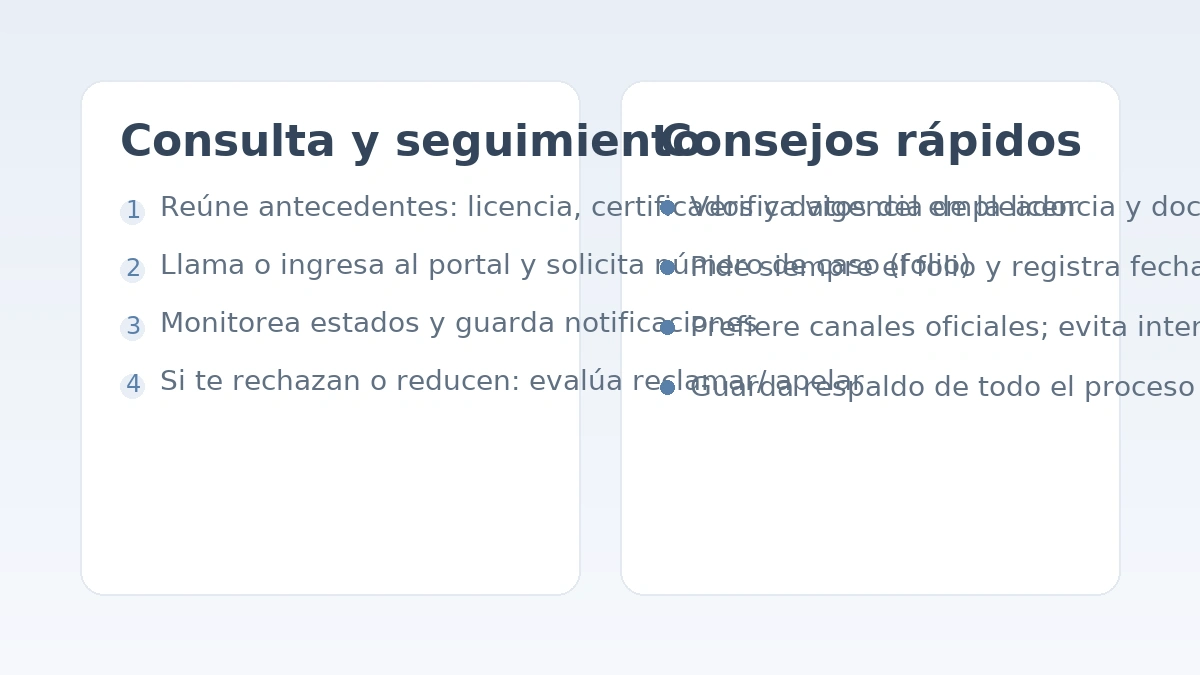 Pasos para consultar y seguir una licencia médica con folio y consejos rápidos.