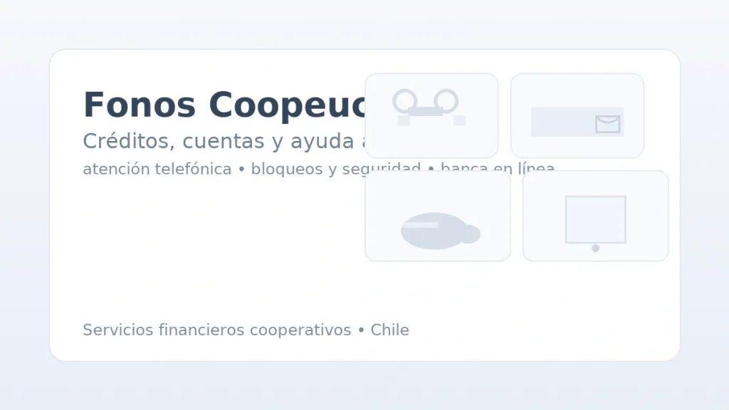 Fonos Coopeuch para créditos y cuentas: headset, tarjeta con candado, alcancía y app bancaria.