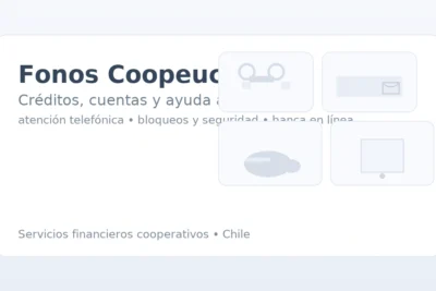 Fonos Coopeuch para créditos y cuentas: headset, tarjeta con candado, alcancía y app bancaria.