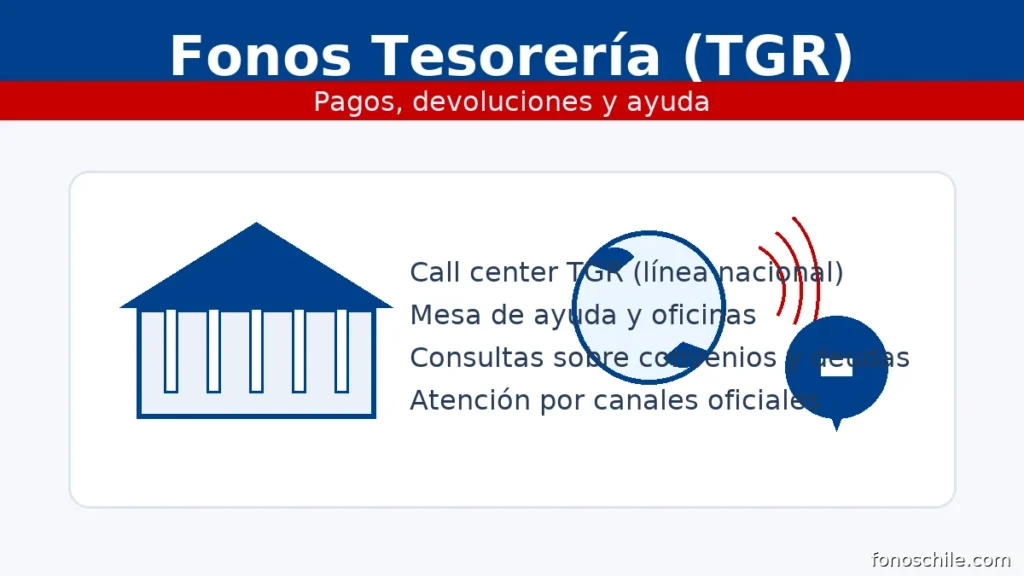 Fonos Tesorería (TGR): call center, oficinas y atención ciudadana con ícono institucional