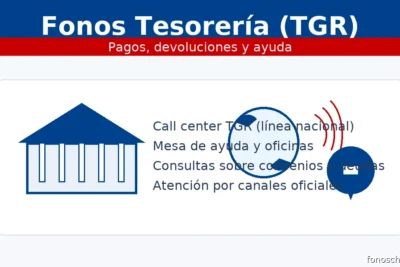 Fonos Tesorería (TGR): call center, oficinas y atención ciudadana con ícono institucional