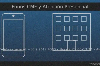 Fonos CMF y atención presencial: teléfono +56 2 2617 4000, horario 09:00–13:30, Oficina de Partes en Av. Libertador Bernardo O’Higgins 1449, Santiago.